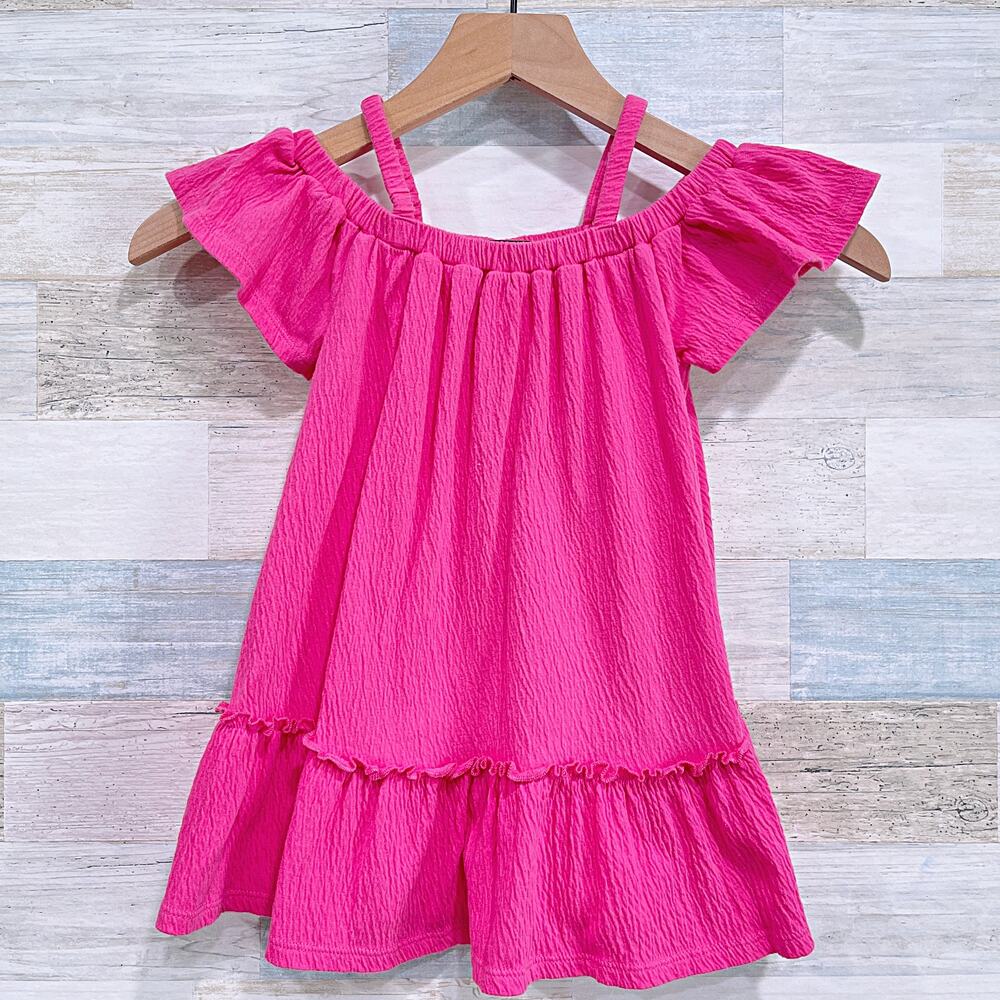 Old Navy Gauze Knit Ruffle Cold Shoulder Dress Pink Cotton Toddler Girl 2T